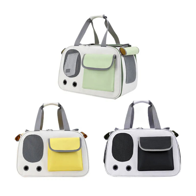 Foldable single shoulder pet carrier backpack in canvas material shown in black colour