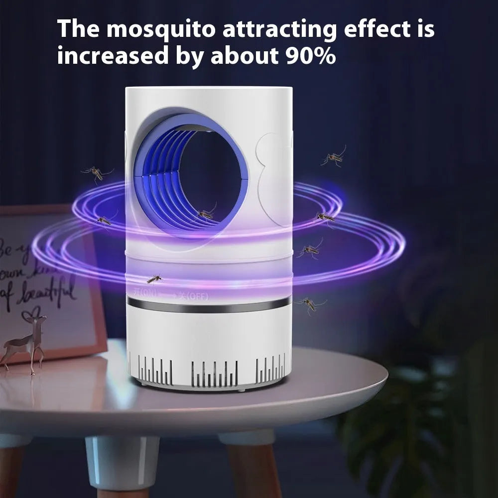New Sky Eye photocatalyst mosquito killing lamp with UV light, 14cm plastic body, in white finish on a desk