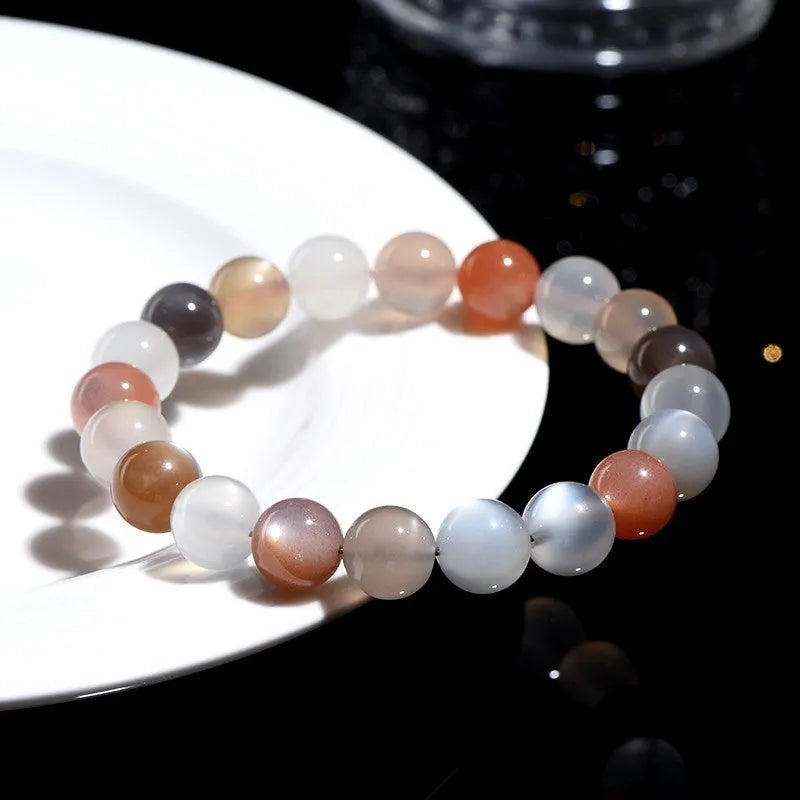 Natural Moonstone bracelet with colourful moon light design on wrist