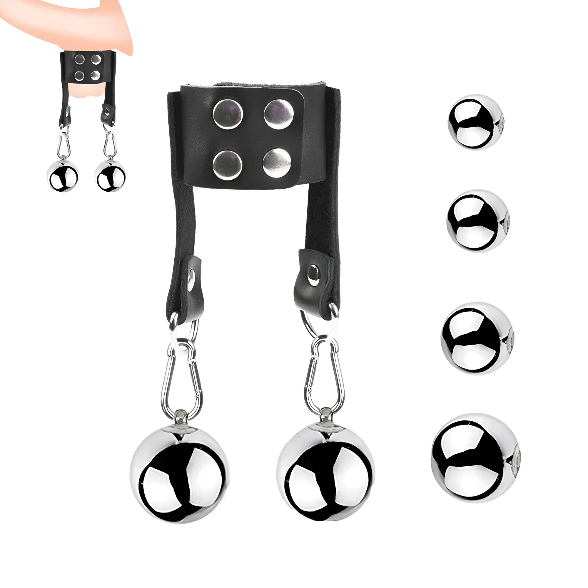 Stainless steel scrotum restraint pendant in silver finish, available in 25mm to 45mm sizes