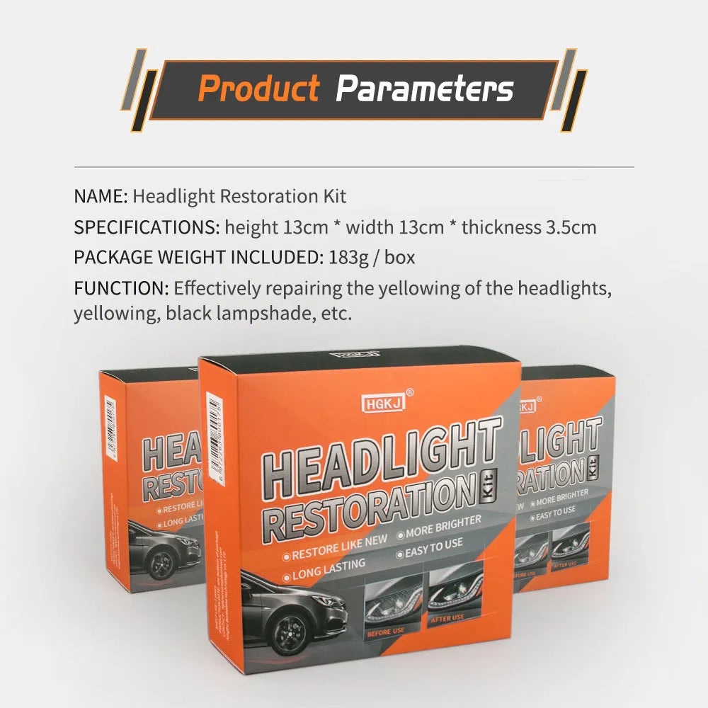 HGKJ car headlight repair kit 30ml with coating, sandpaper, and sponge