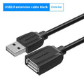 Black USB extension cable for wireless network card with standard USB connector, 2m length