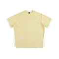 Retro alphabet embroidered loose waffle t-shirt in navy blue, short sleeve pullover style.