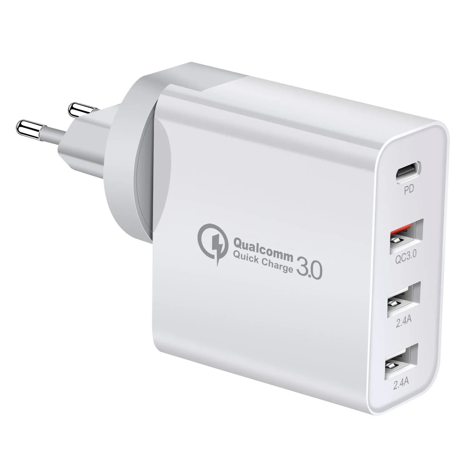 48W PD fast charger with four Type-C ports in black or white with regional plug options
