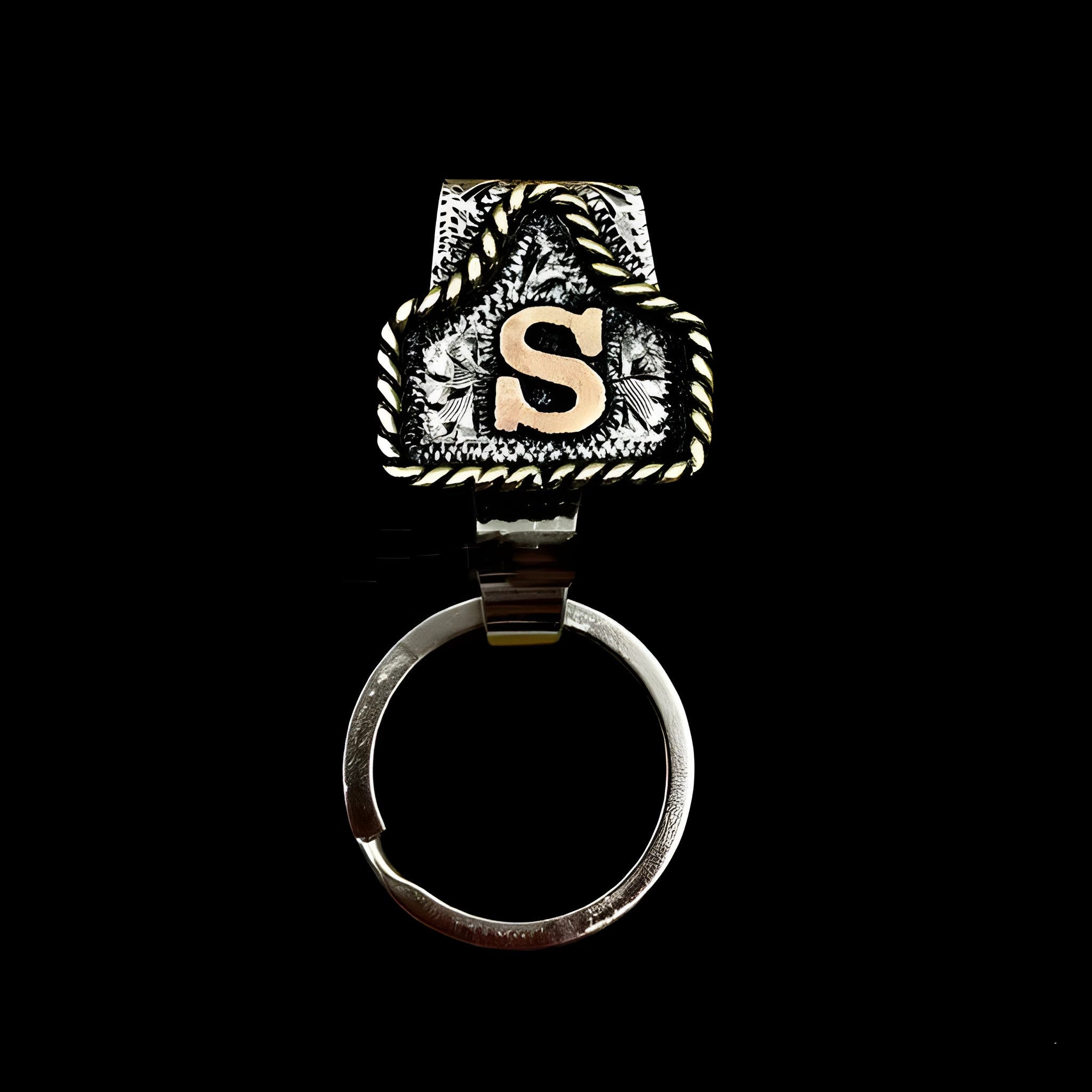 Handmade metal cow tag belt keychain in a selected colour from the A-Z letter range.