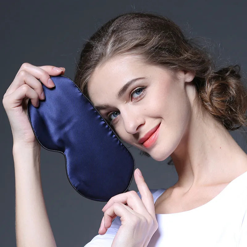 Double-sided mulberry silk eye mask in a choice of 22 colours, showing embroidered print.