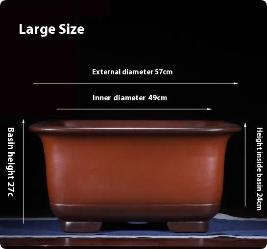 Large Chinese-style purple clay flower pot for indoor bonsai and plants.