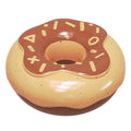 Pink, chocolate and yellow TPR donut-shaped dog chew toy with textured dental cleaning surface