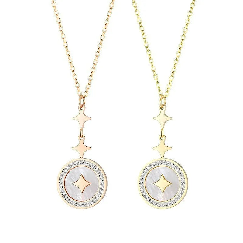 Women's titanium steel necklace with six-pointed star diamond pendant on 42cm O-ring chain