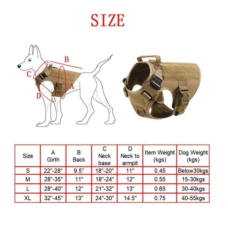 Polyester dog training battle suit set in tactical colours with harness straps and vest