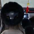 Three-piece wool steering wheel cover in Cream color for universal 38cm fit