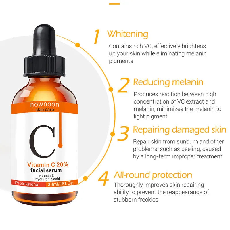 Vitamin C Facial Serum 30ml bottle with snow lotus extract for hydration, picture colour
