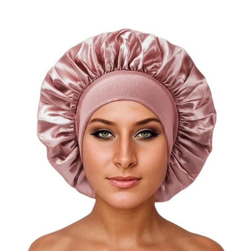 Wide-brimmed high elastic polyester headscarf for women, knitted tie-dye design, flat top crown, breathable sun protection cap