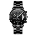 Men's stainless steel watch with 43mm round dial, quartz movement and butterfly buckle in multiple colour variations