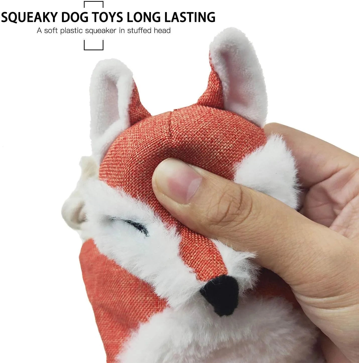 Brown fox plush dog toy with embroidered eyes, cotton rope arms and legs with knots