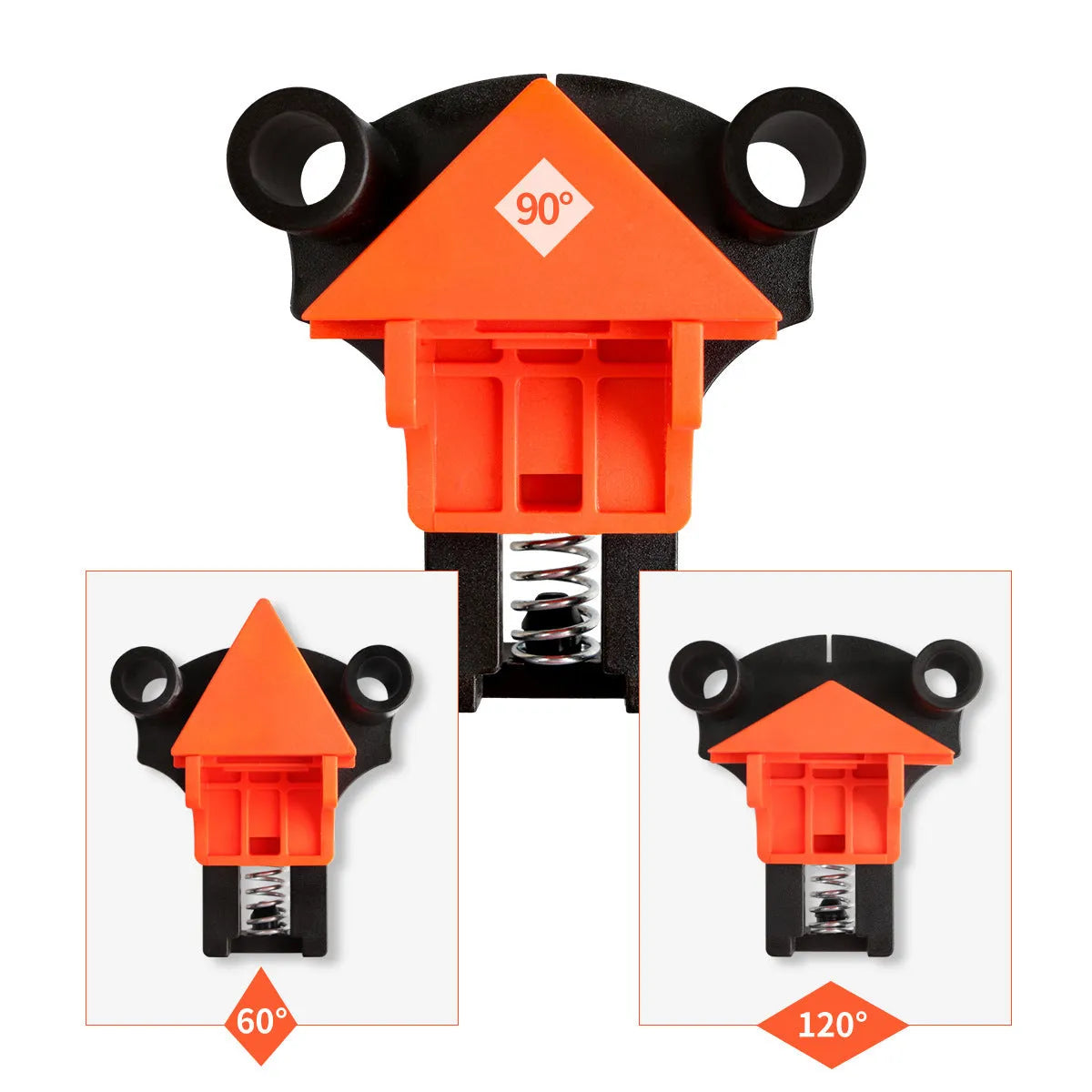 Set of plastic 90-degree right angle clips for picture frame assembly using woodworking clamps