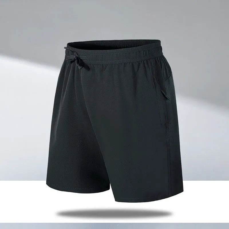 Men's loose fit quick-dry beach shorts in polyester ice silk fabric with micro-elastic waistband