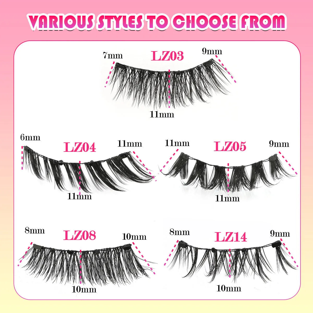Set of reusable waterproof false eyelashes in a natural thick style with glue-free application.
