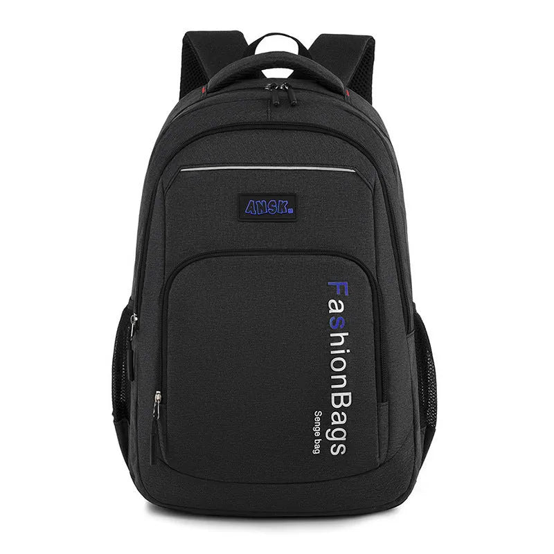 Street style nylon backpack in black, shown with multiple internal organiser pockets including a laptop sleeve.