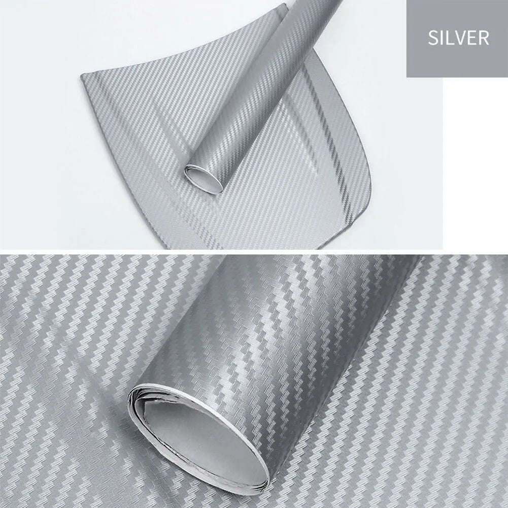 Roll of 3D carbon fibre car stickers showing textured pattern in multiple colour options