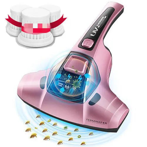 Pink handheld vacuum cleaner for mattress mite removal with UK plug