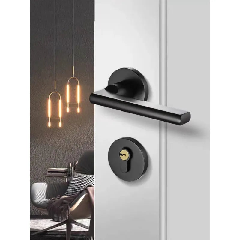 Aluminium split magnetic door lock handle for timber doors in black and silver finish.