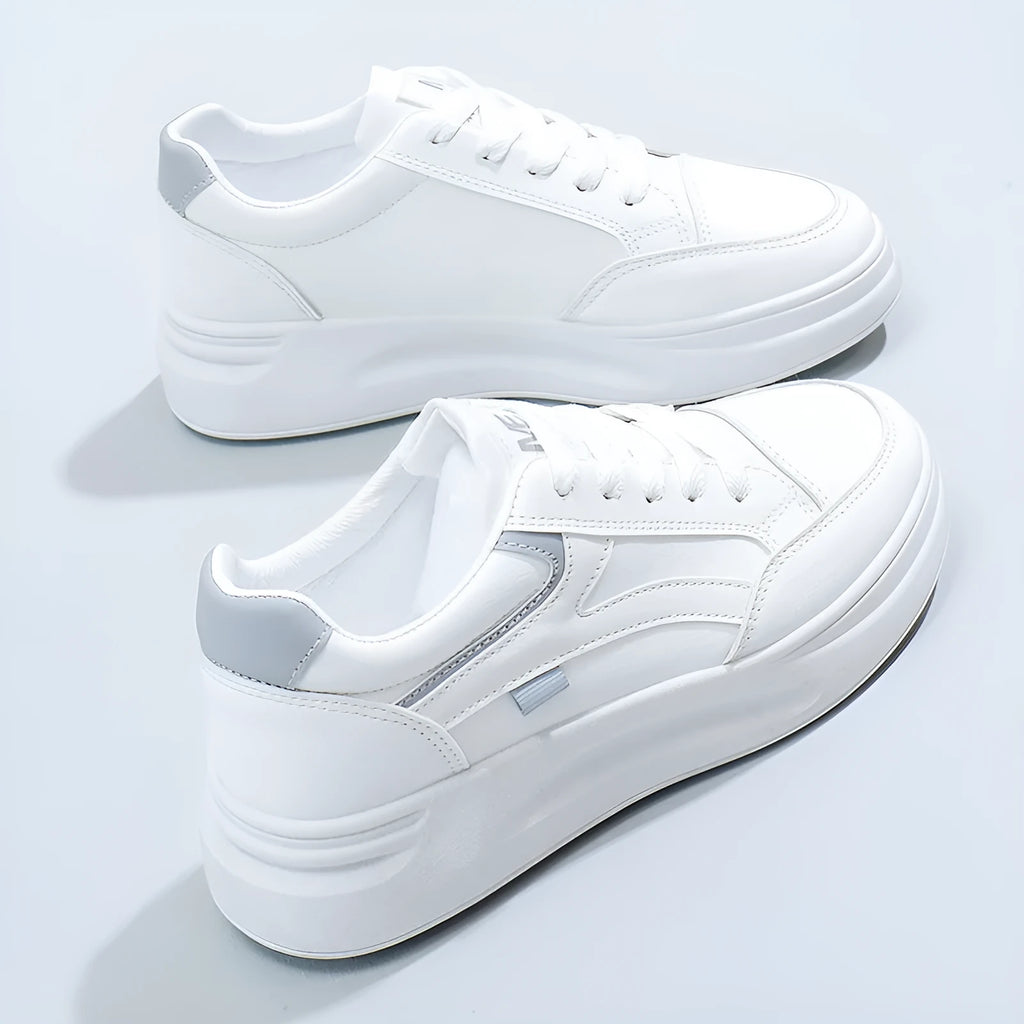 Women's casual sports board shoes solid colour artificial leather round head white green