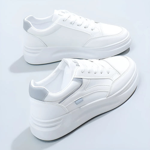 Women's casual sports board shoes solid colour artificial leather round head white green