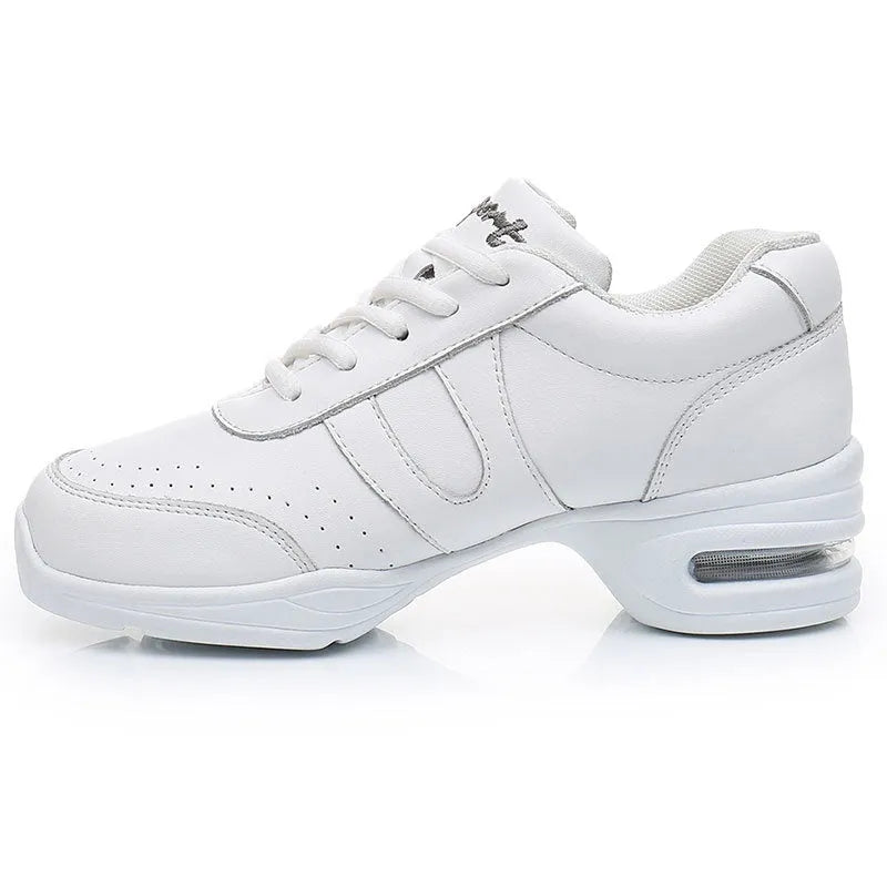 Modern women white dancing shoes with breathable mesh upper and lightweight polyurethane sole