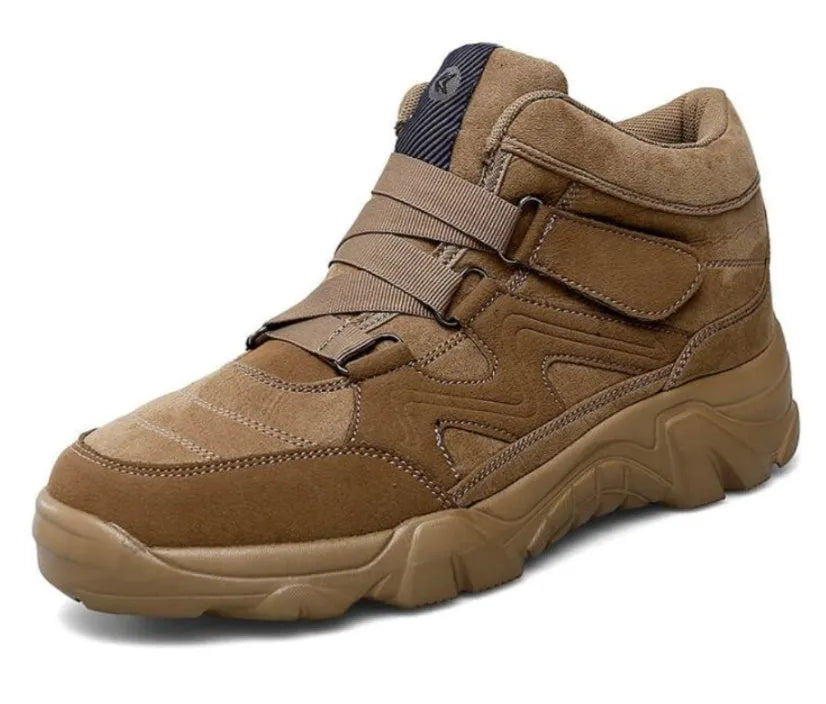 Men's black leather lace-up walking shoes with thick rubber soles