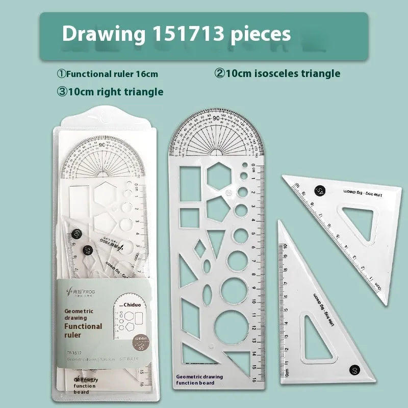 Youpai transparent acrylic drawing ruler set showing square, protractor, and rulers for geometric drawing
