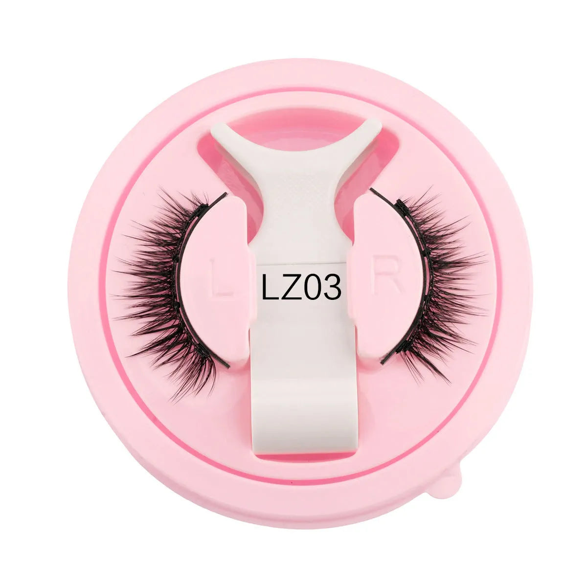 Set of reusable waterproof false eyelashes in a natural thick style with glue-free application.