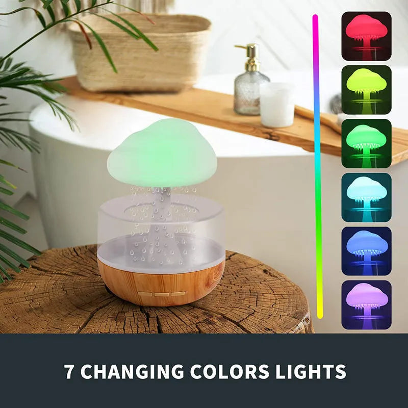 2-in-1 desk humidifier with raining cloud design, essential oil diffuser, and night light in white plastic finish