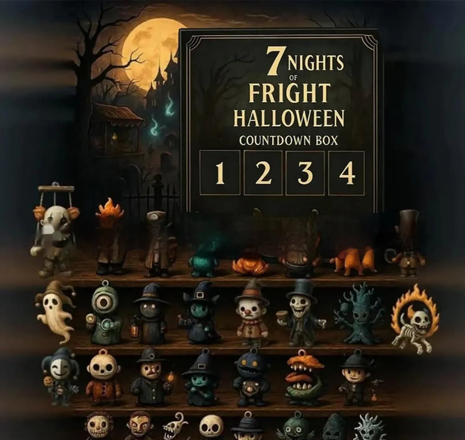 Halloween Countdown Box blind box showing horror figure advent calendar with resin crafts