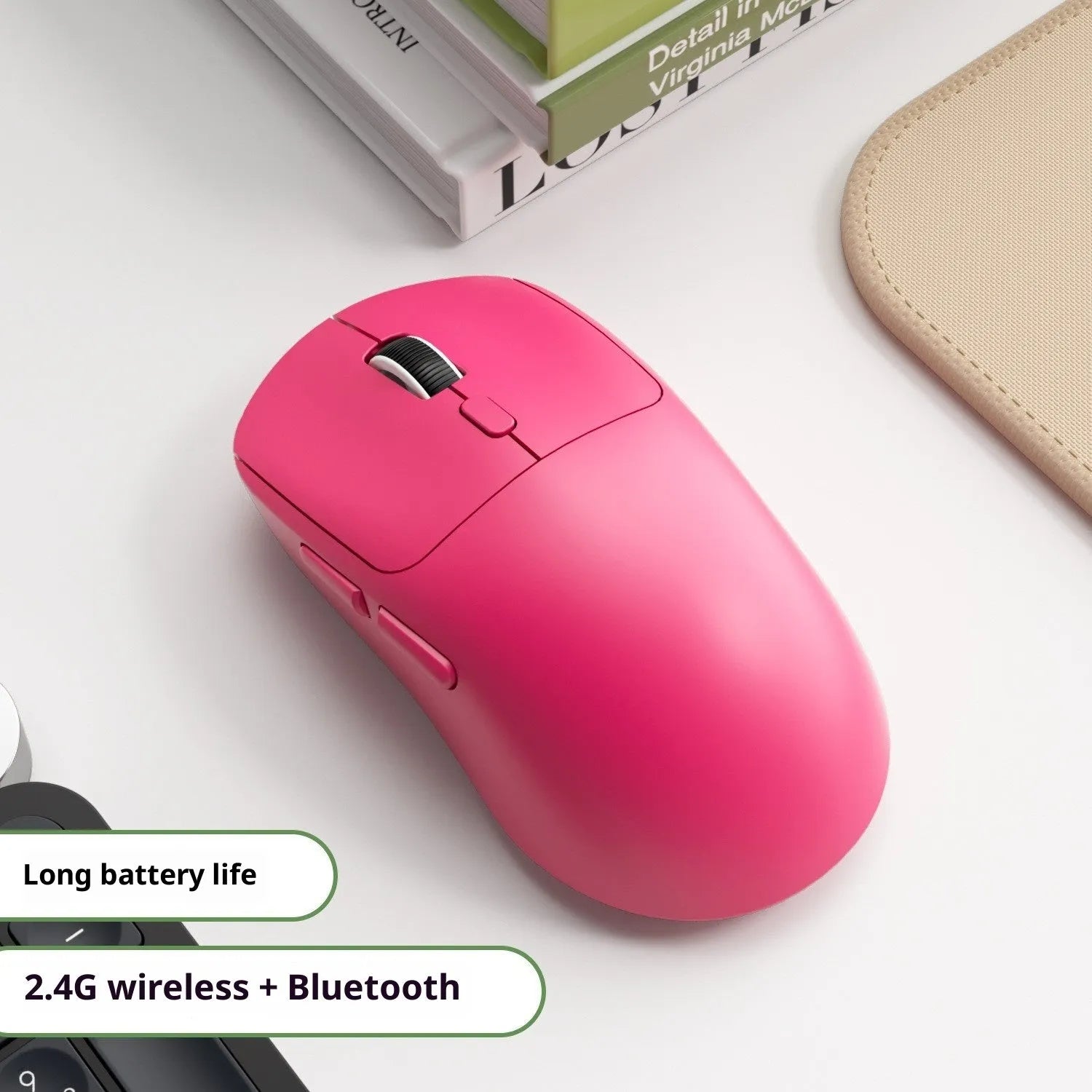 Multi-colour three-mode Bluetooth wireless mouse with USB receiver and charging cable for laptop use