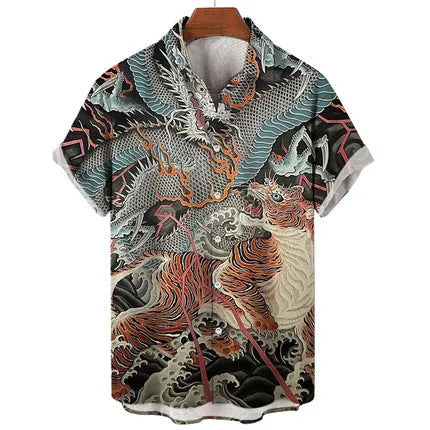Men's slim fit short sleeve shirt with a colourful 3D printed floral pattern on polyester fabric