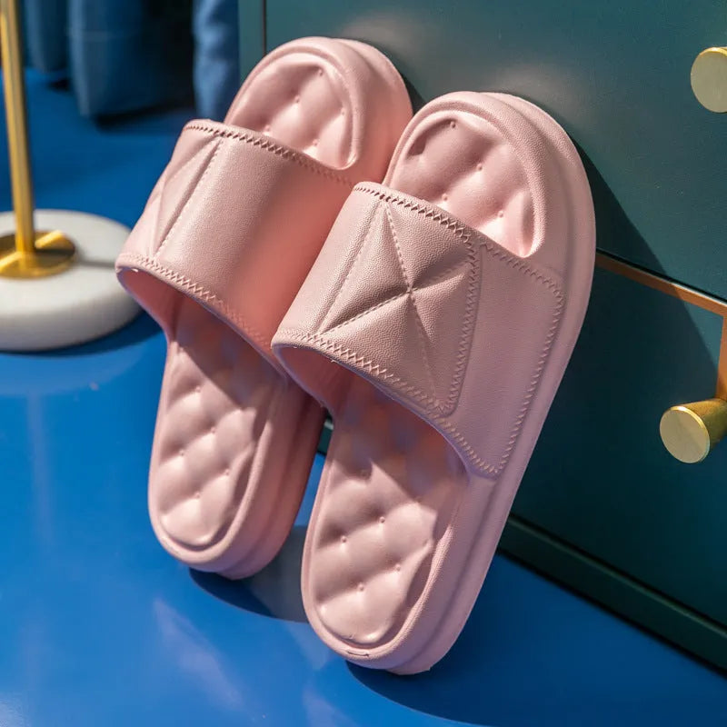 Non-slip bathroom slippers with thick EVA sole in multiple colours