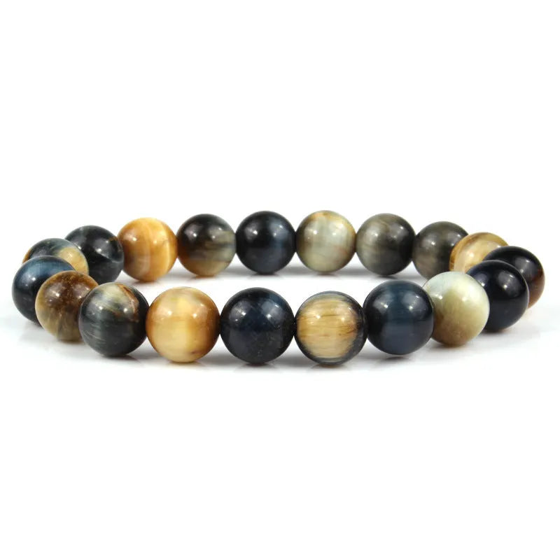 Natural tigereye crystal bracelet with geometric round beads in various colour options