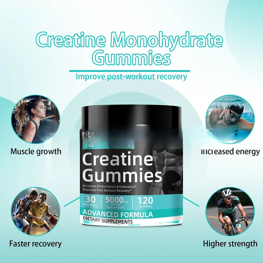 Bottle of water creatine jelly supplement with 120 tablets for men and women sports use