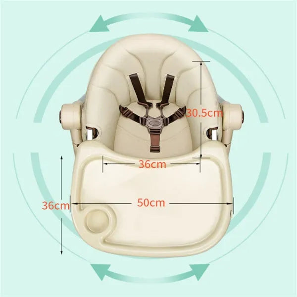 Baby chair with grow-up design, stable anti-fall structure, and waterproof plate in dream powder colour