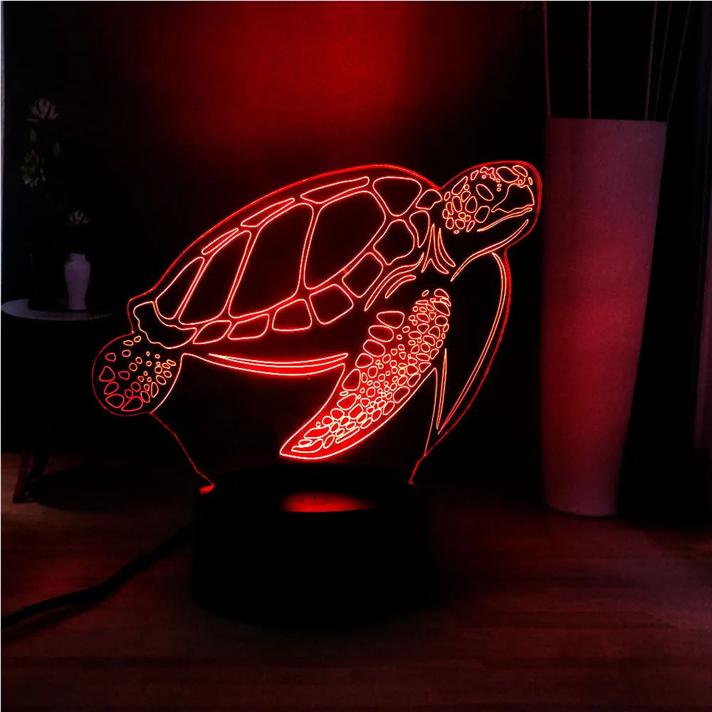3D acrylic turtle-shaped LED night light displaying one of its 16 colour options.