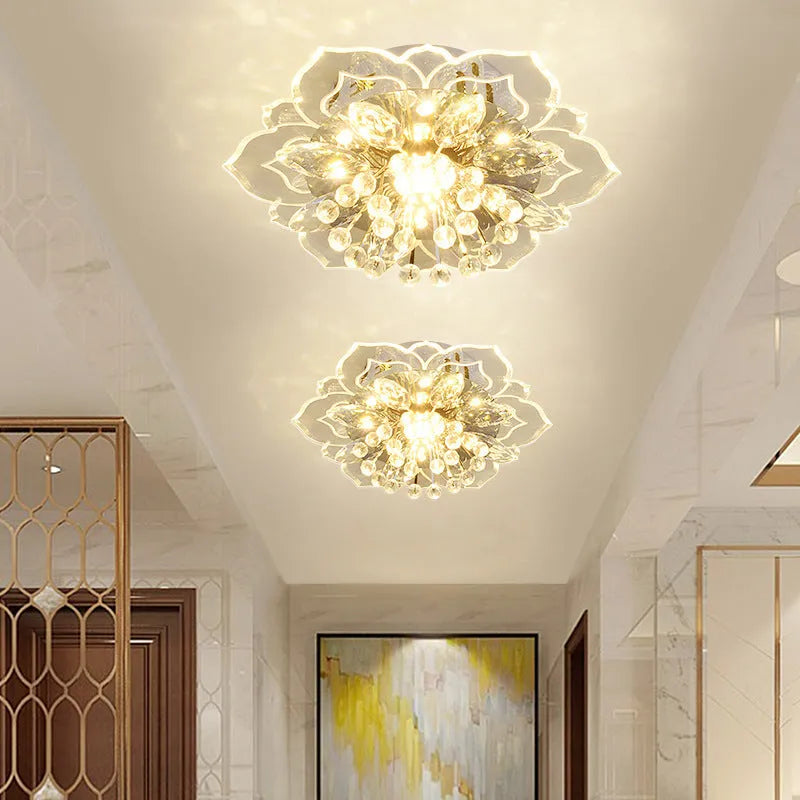 Modern crystal and acrylic ceiling lamp with flower-shaped design and LED light source for residential lighting