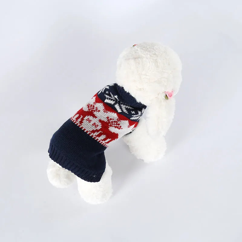 Navy blue knitted Christmas sweater for dogs in acrylic fabric with European American styling