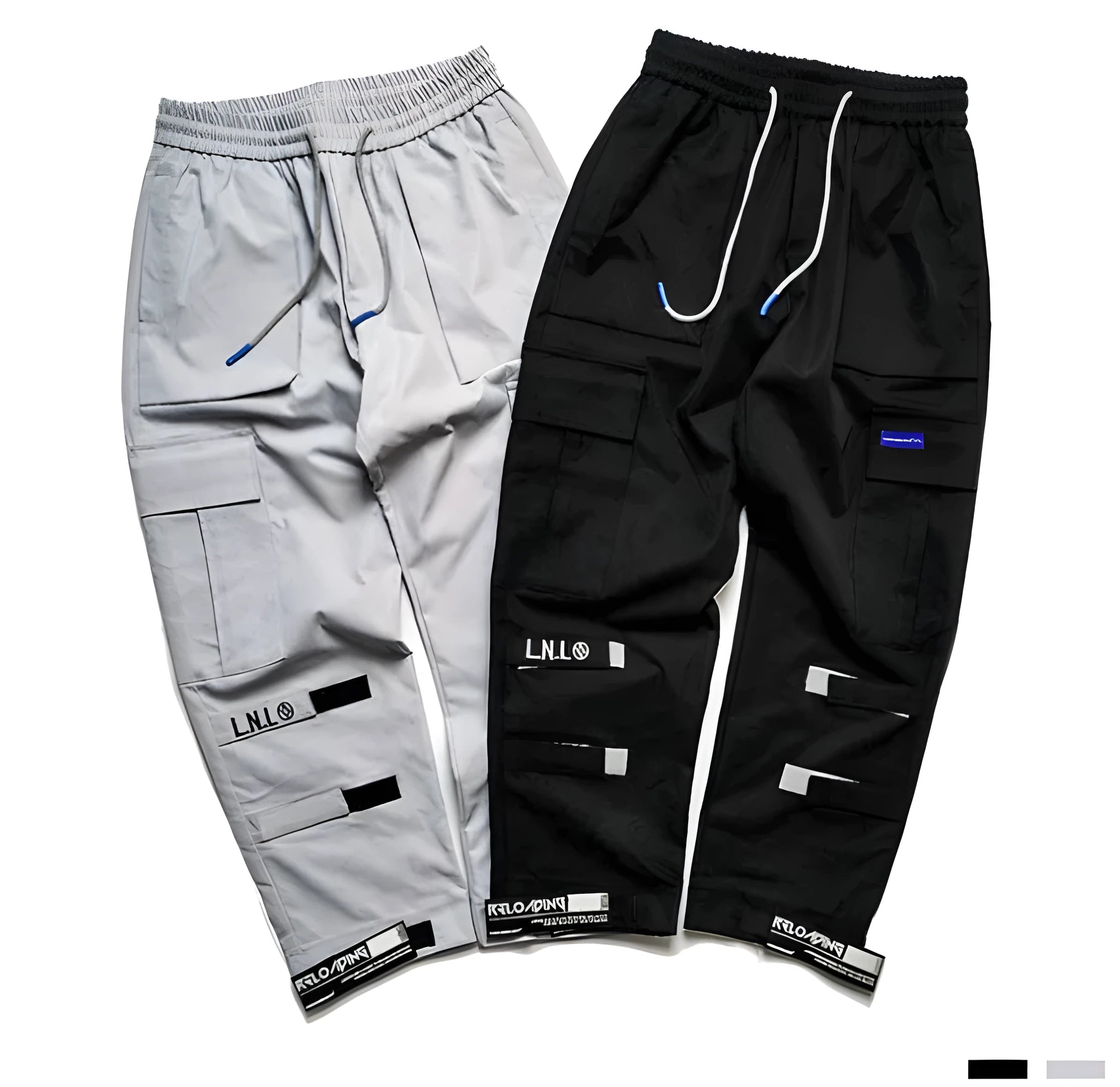 VantageGo black cotton streetwear joggers with elasticated waist, side view on model