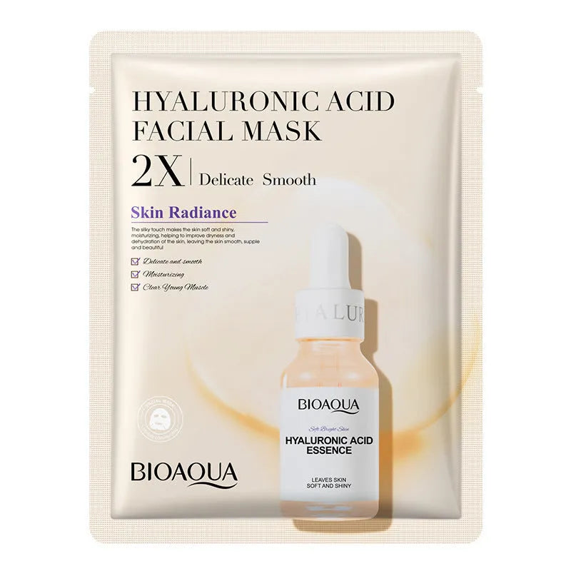Collagen and Hyaluronic Acid facial sheet mask set with 30g gel formula on white background