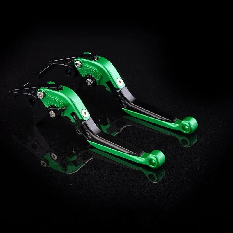 Motorcycle horn handle brake lever retrofitting kit showing adjustable mechanism and colour options