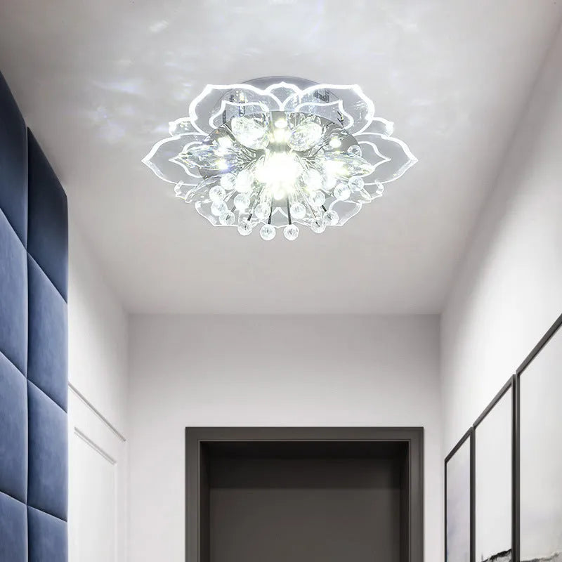 Modern crystal and acrylic ceiling lamp with flower-shaped design and LED light source for residential lighting