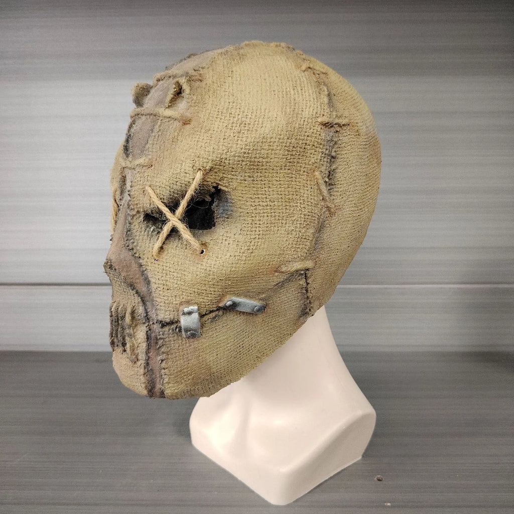 Latex scar skull horror mask head cover shown, a full-head covering with skull details and scarring.