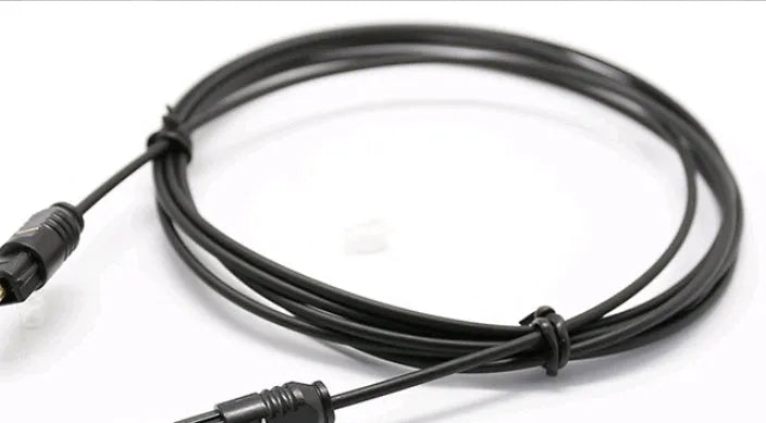 OD2.2 digital optical audio cable with TOSLINK connectors showing slim 2.2mm black PVC jacket.