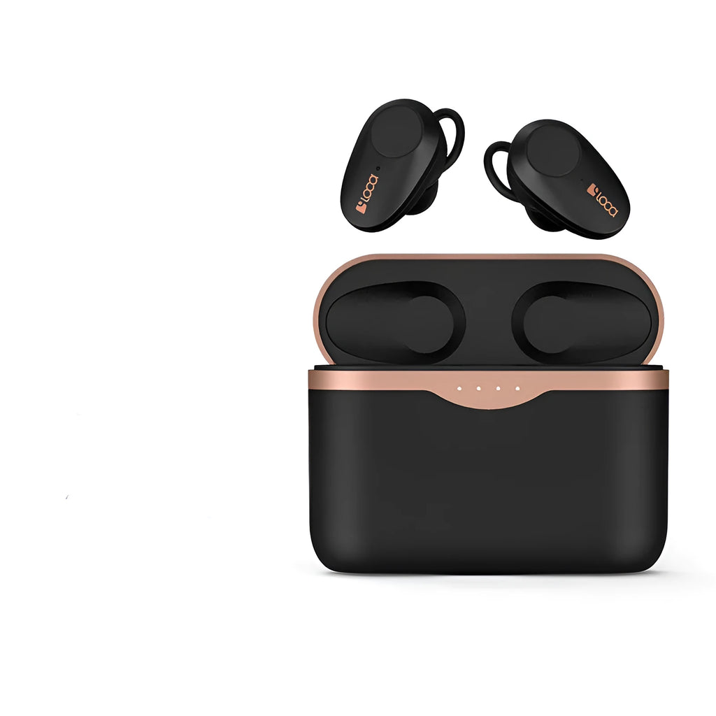 Black wireless Bluetooth headset with charging stand featuring ANC noise cancellation.